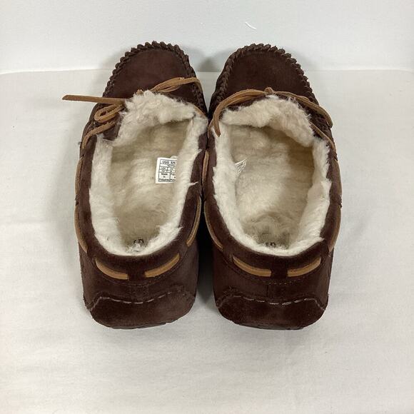 UGG Suede Leather Sheepskin Sherpa Lined Moccasin Slippers Women 10 Brown Warm - Picture 3 of 6